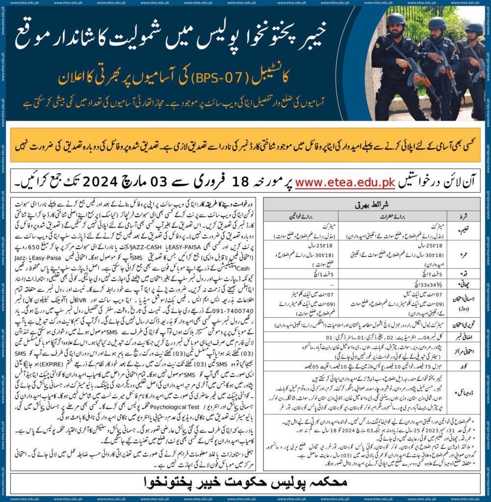 KPK Police Jobs advertisement