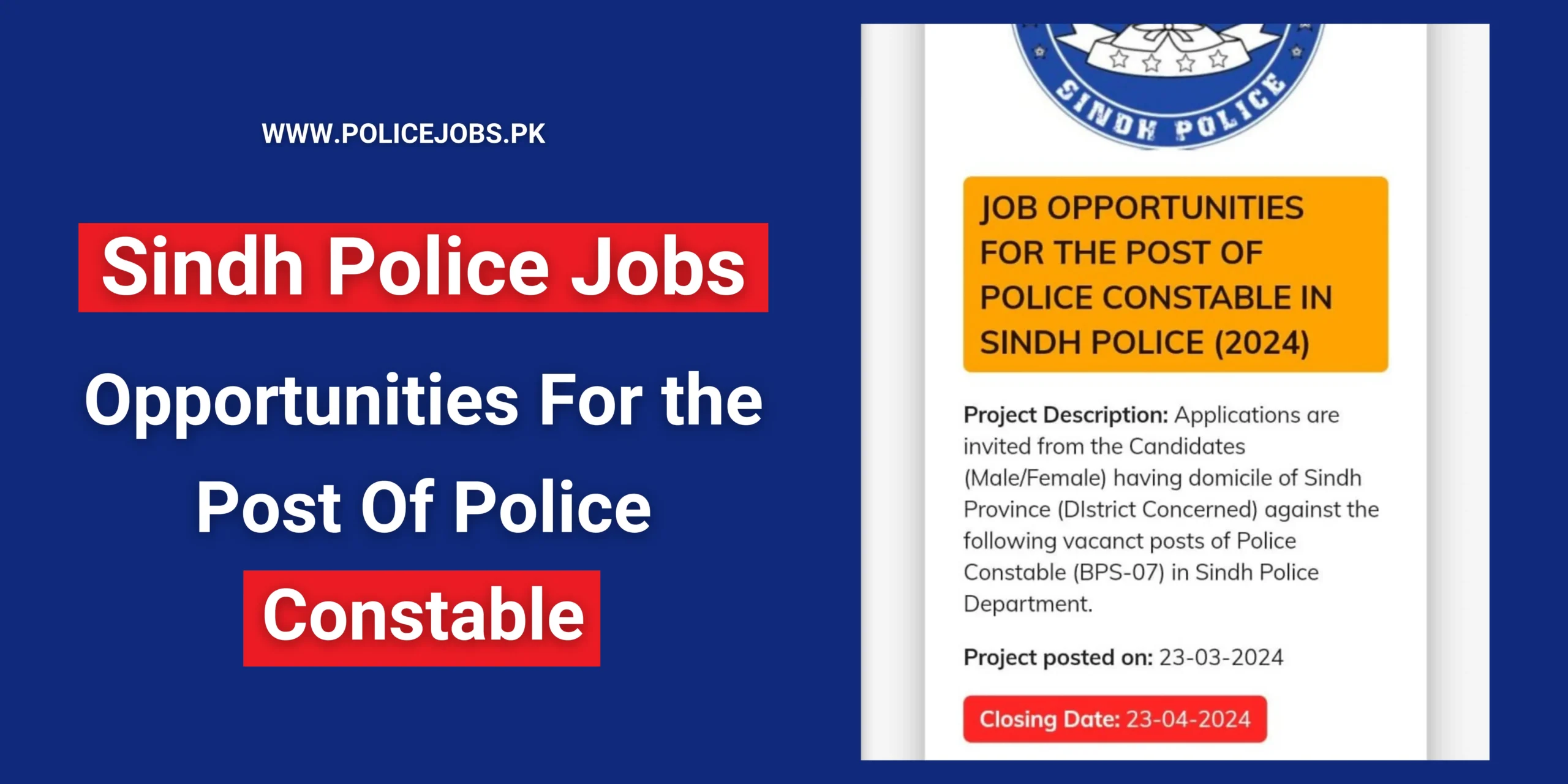 Sindh Police Jobs Opportunities For Constable Post